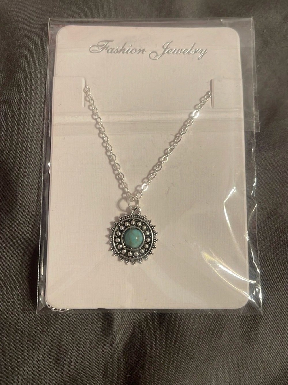 SHEIN Silver Sunburst Necklace with Turquoise Accent